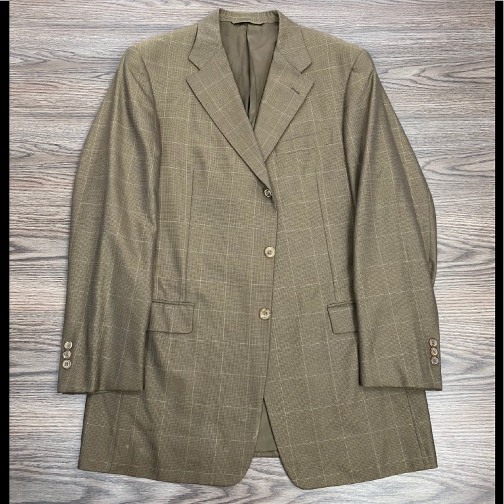 Hickey Freeman Tan w/ Gold Windowpane Blazer 42L